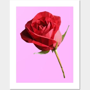 Romantic red rose low poly Posters and Art